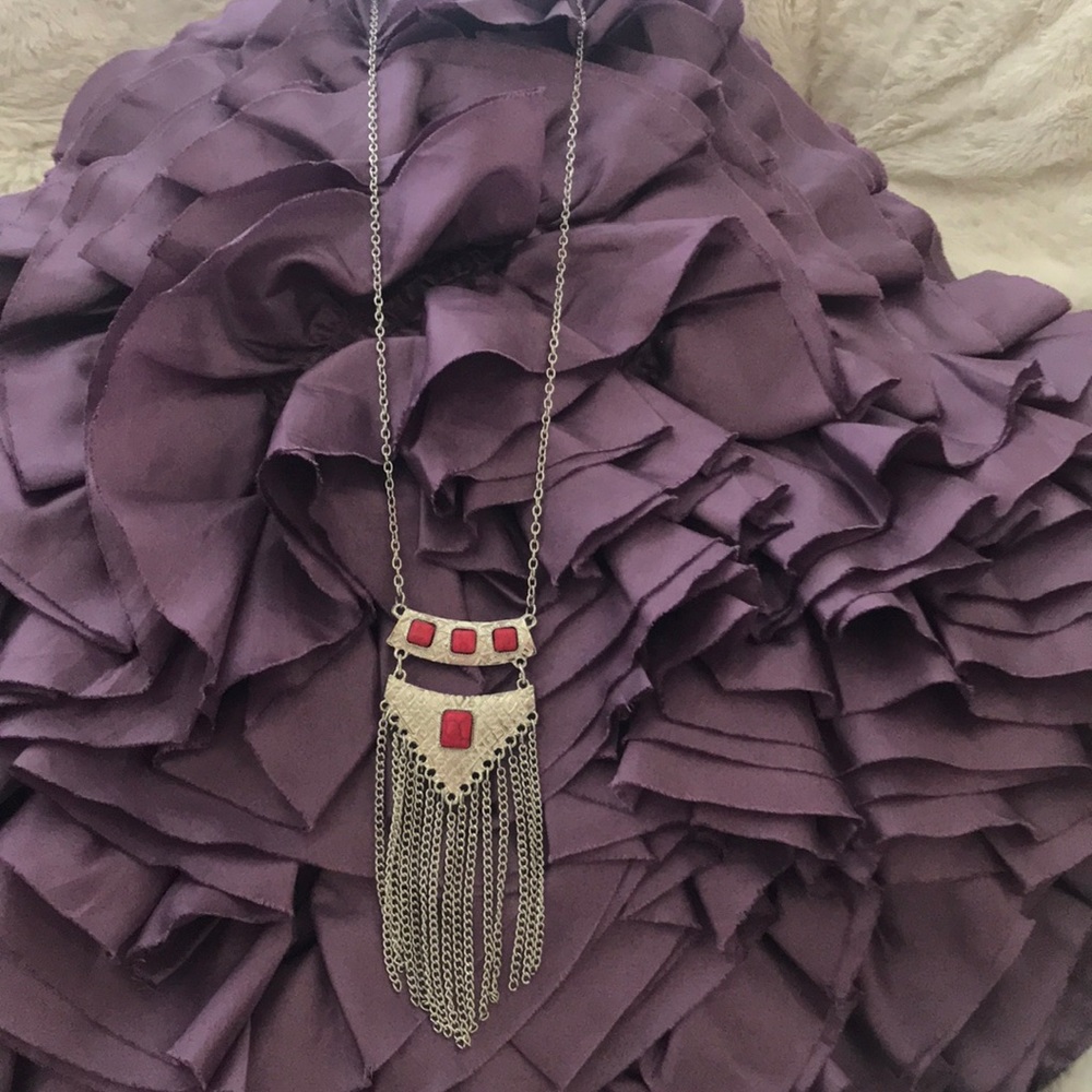 2/$14 Francesca’s Silver Necklace with Red Stones